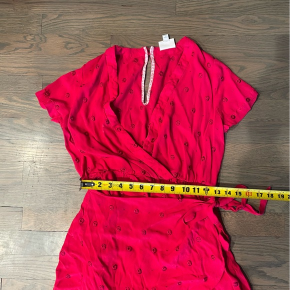 ETT:TWA By Anthro Hot Pink Greenbrier Embroidery Wrap V-Neck Romper - Picture 8 of 10